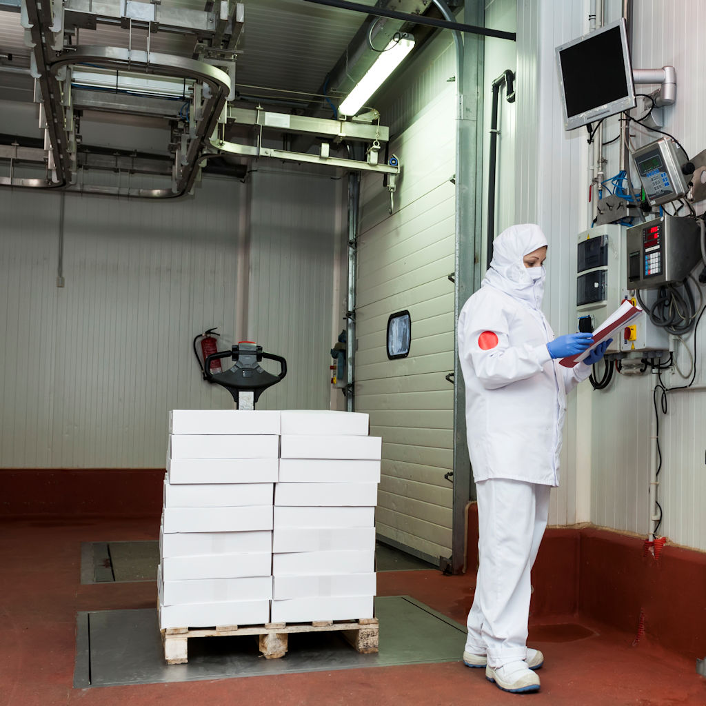 Pallet of goods on a recessed floor scale